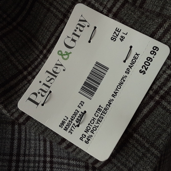 New Paisley & Gray men's blazer suit plaid 2 buttons closure - Picture 9 of 12